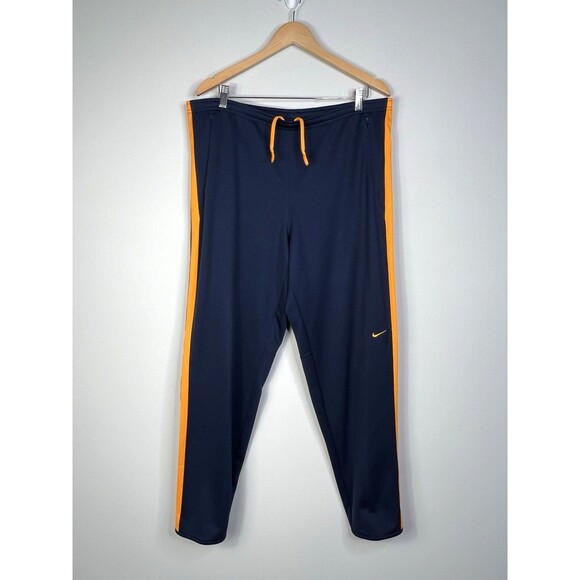 NIKE Dri-Fit Mens Track Pants Navy Orange Size Medium Athleisure Embroidered - Picture 1 of 7